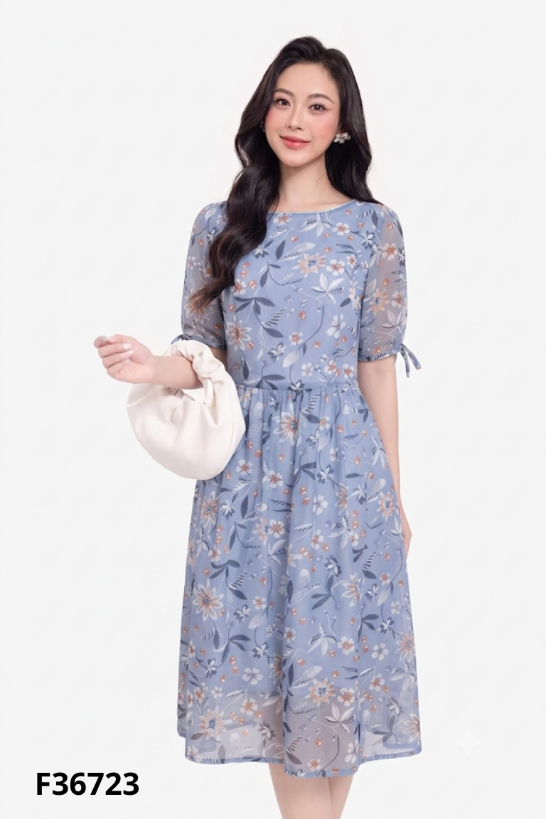 Váy NẮNG VÀNG voan xanh hoa