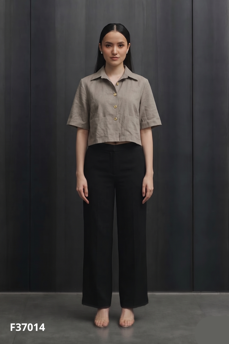 Set áo sơ mi xanh rêu + quần dài đen