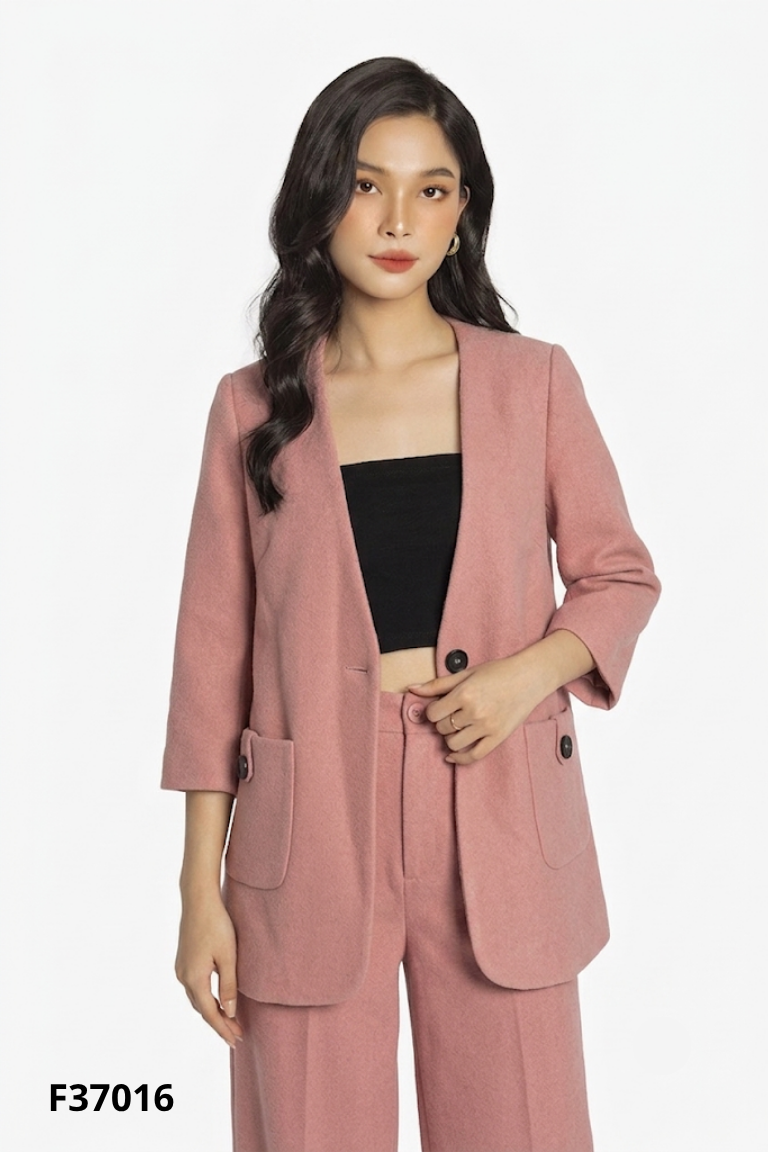 Áo khoác dạ DAISY hồng không cổ
