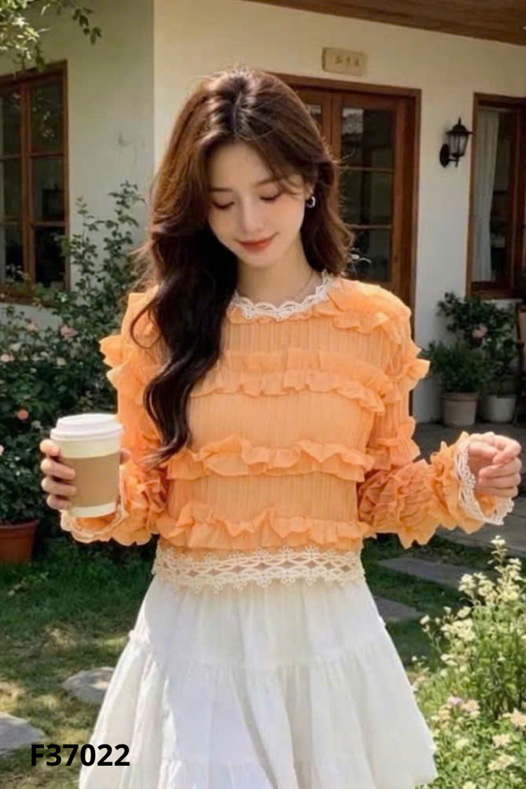 Áo cam viền ren bèo