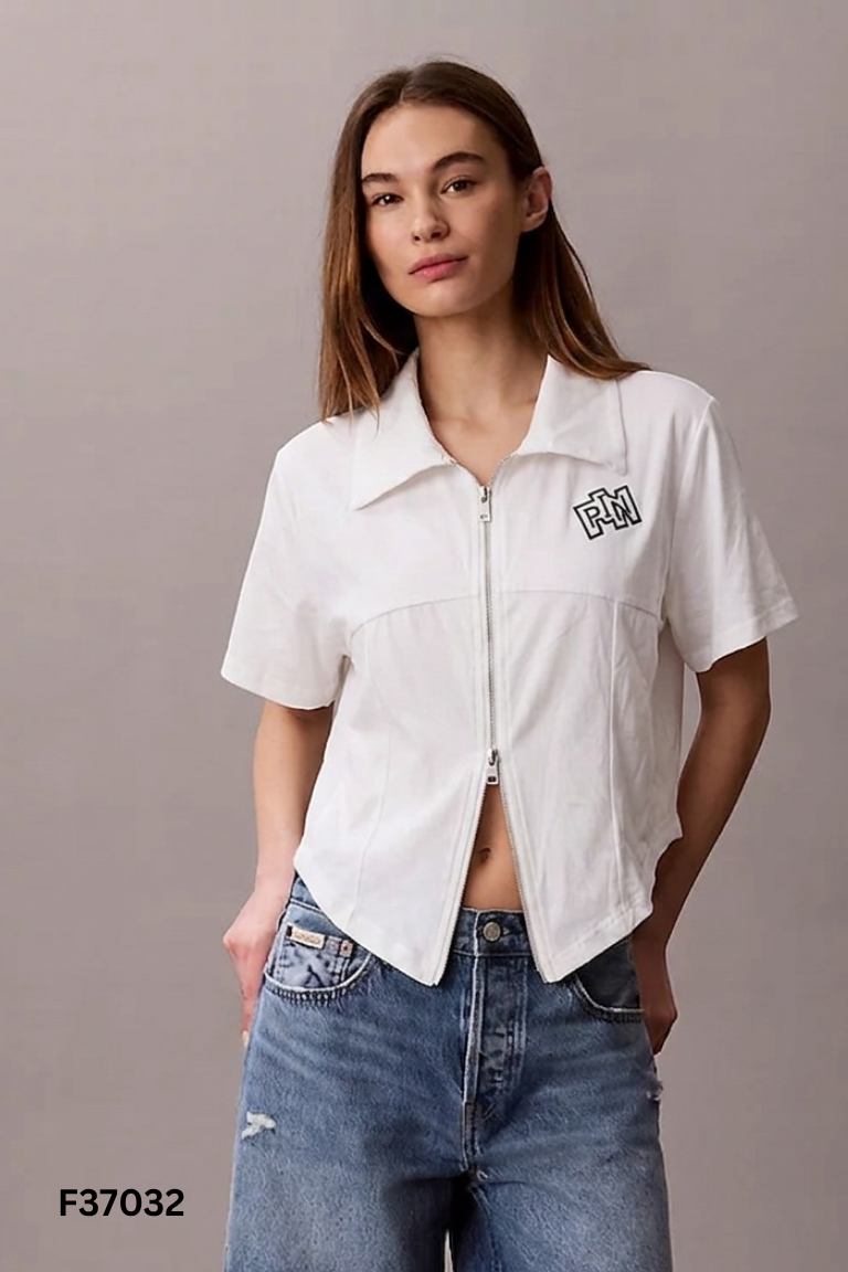 Áo polo trắng khóa kéo