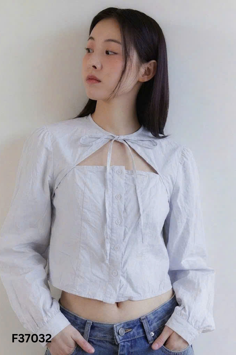 Áo xanh cổ vuông croptop