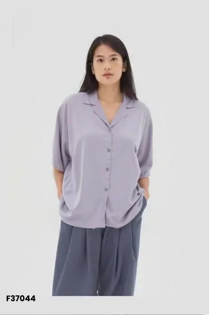 Áo sơ mi lụa xanh xám