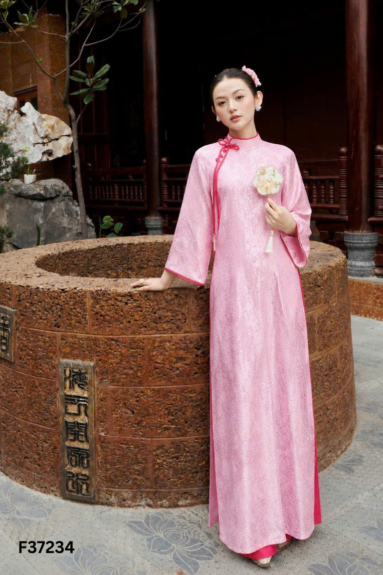Set Áo dài hồng phối nơ + quần đỏ