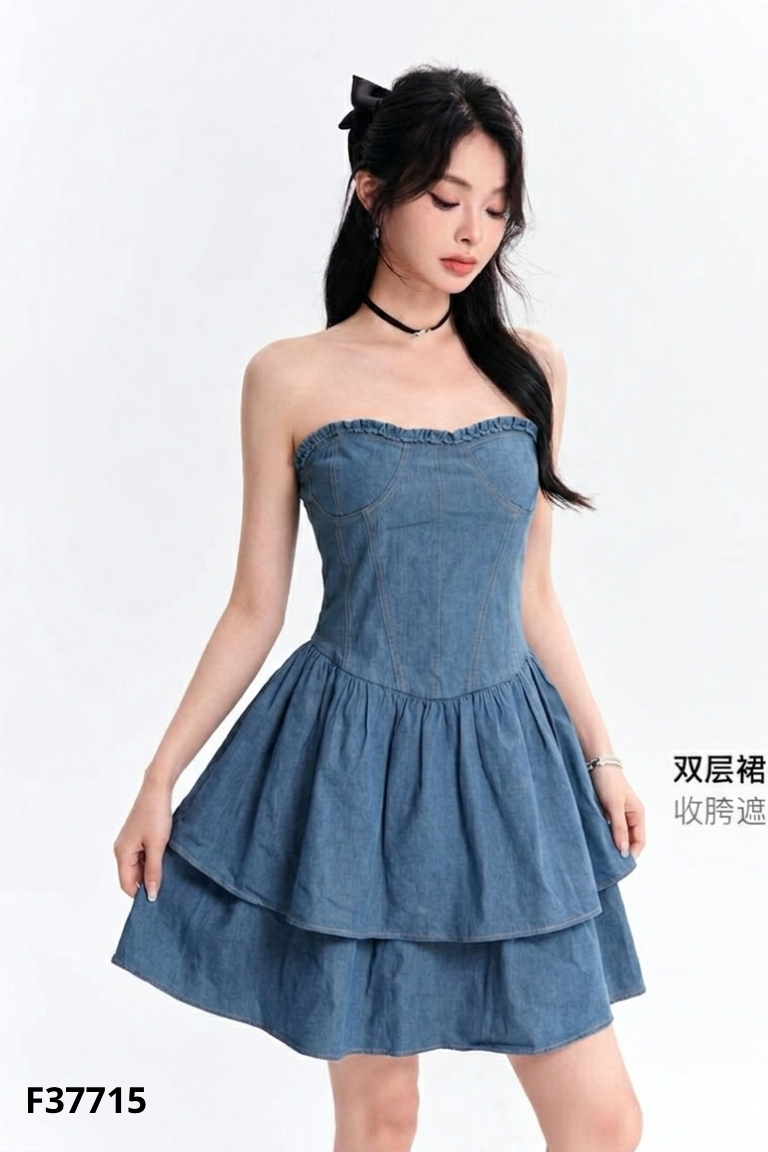 Váy jean VIRGO BOUTIQUE xanh cúp ngực