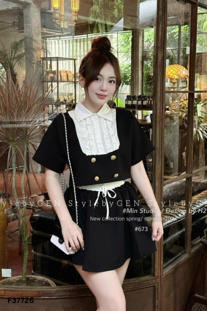 SET Áo đen cổ trắng + chân váy