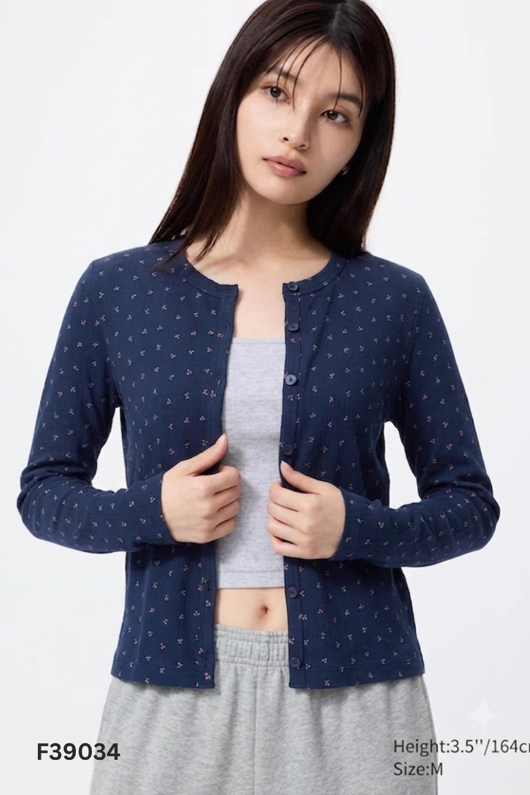 Áo cardigan xanh UNIQLO họa tiết