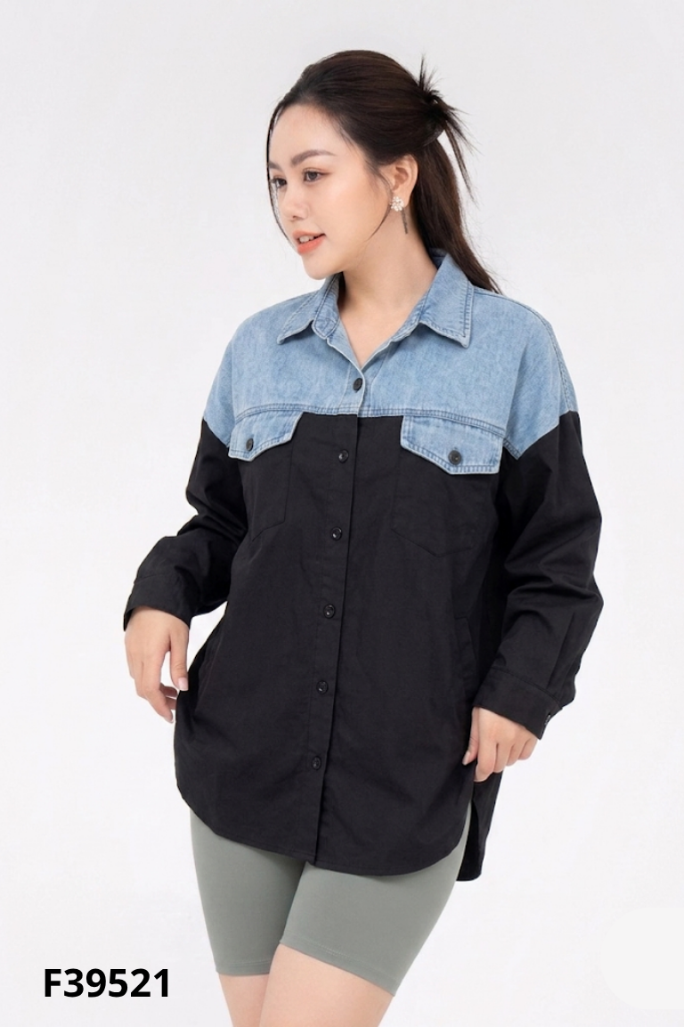 Áo sơ mi đen phối jeans xanh