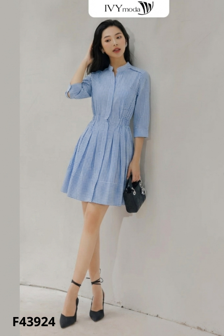 Váy IVY MODA xanh kẻ caro