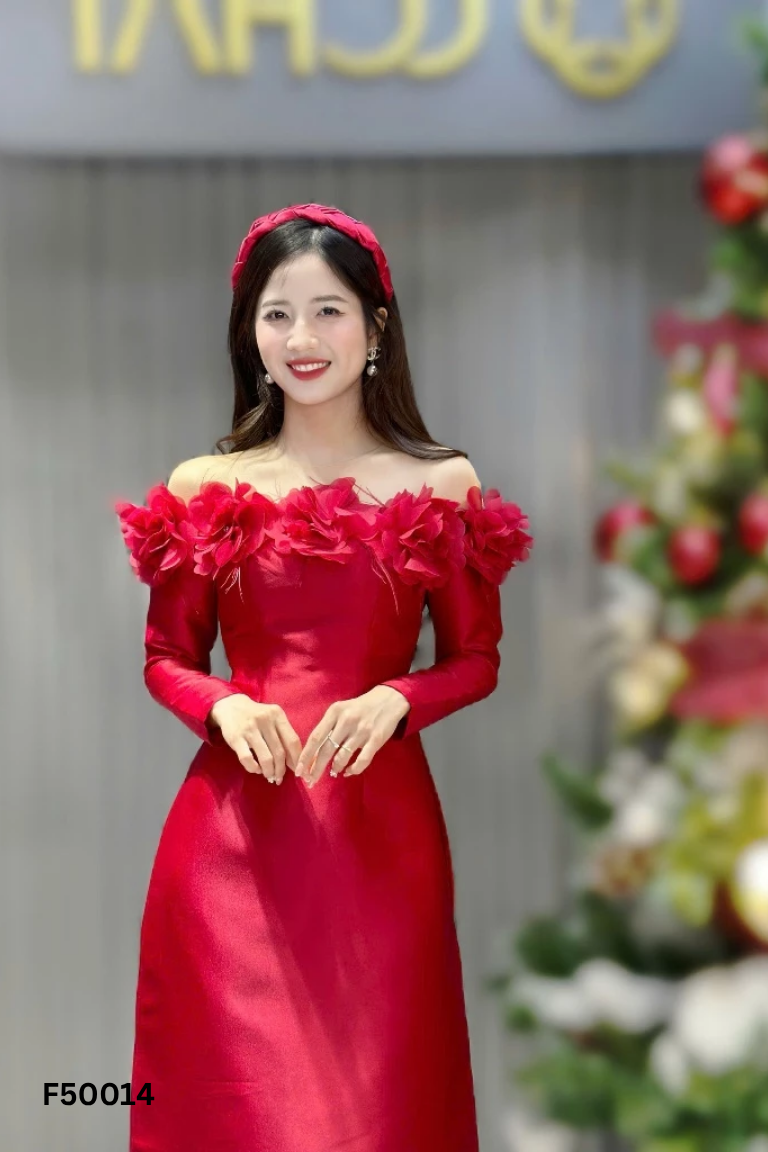 Set C'CHAT đỏ áo dài đính hoa + quần