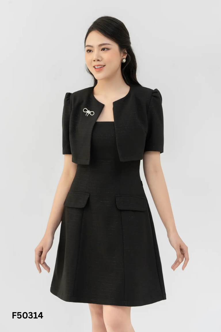 Set YODY đen áo khoác + váy
