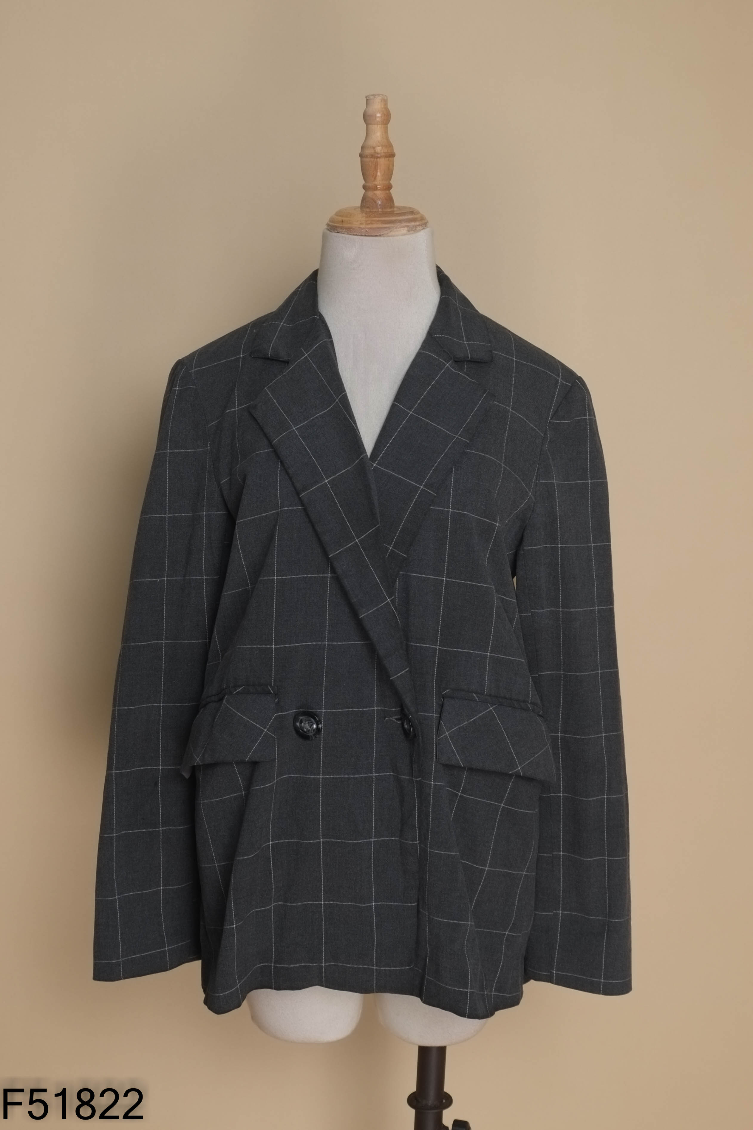 Áo blazer MADELEN xám kẻ