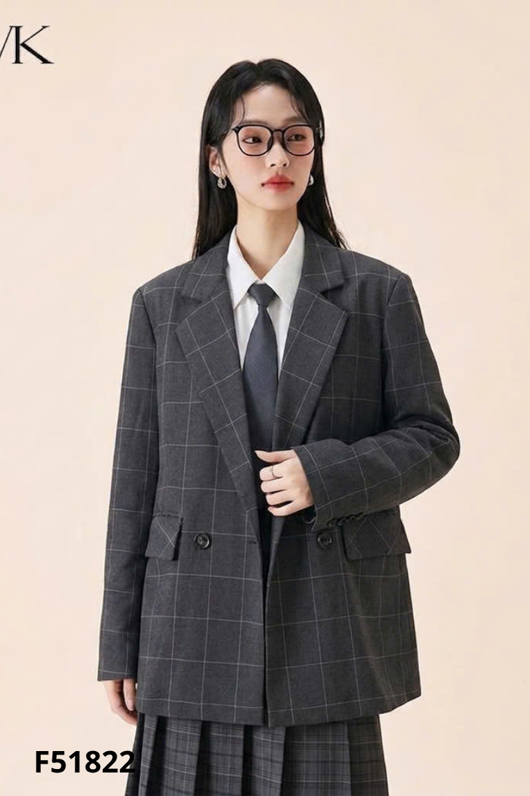 Áo blazer MADELEN xám kẻ