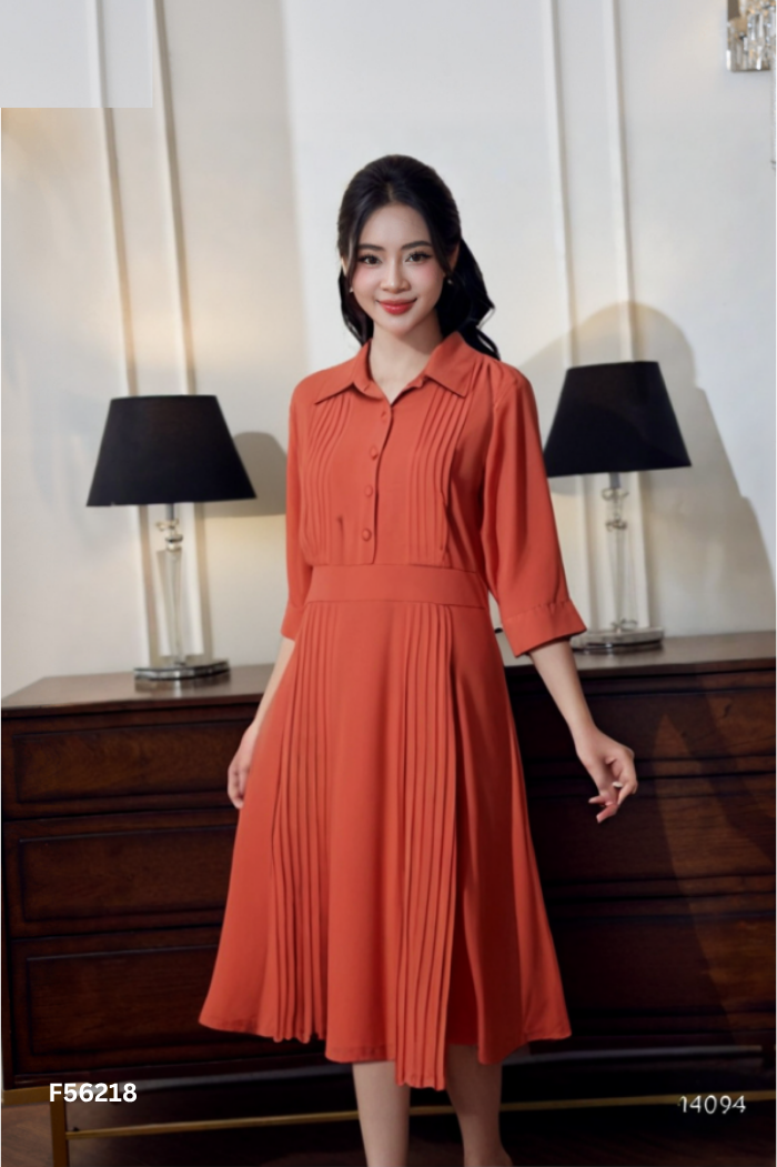 Váy cam cổ sơ mi ly dọc