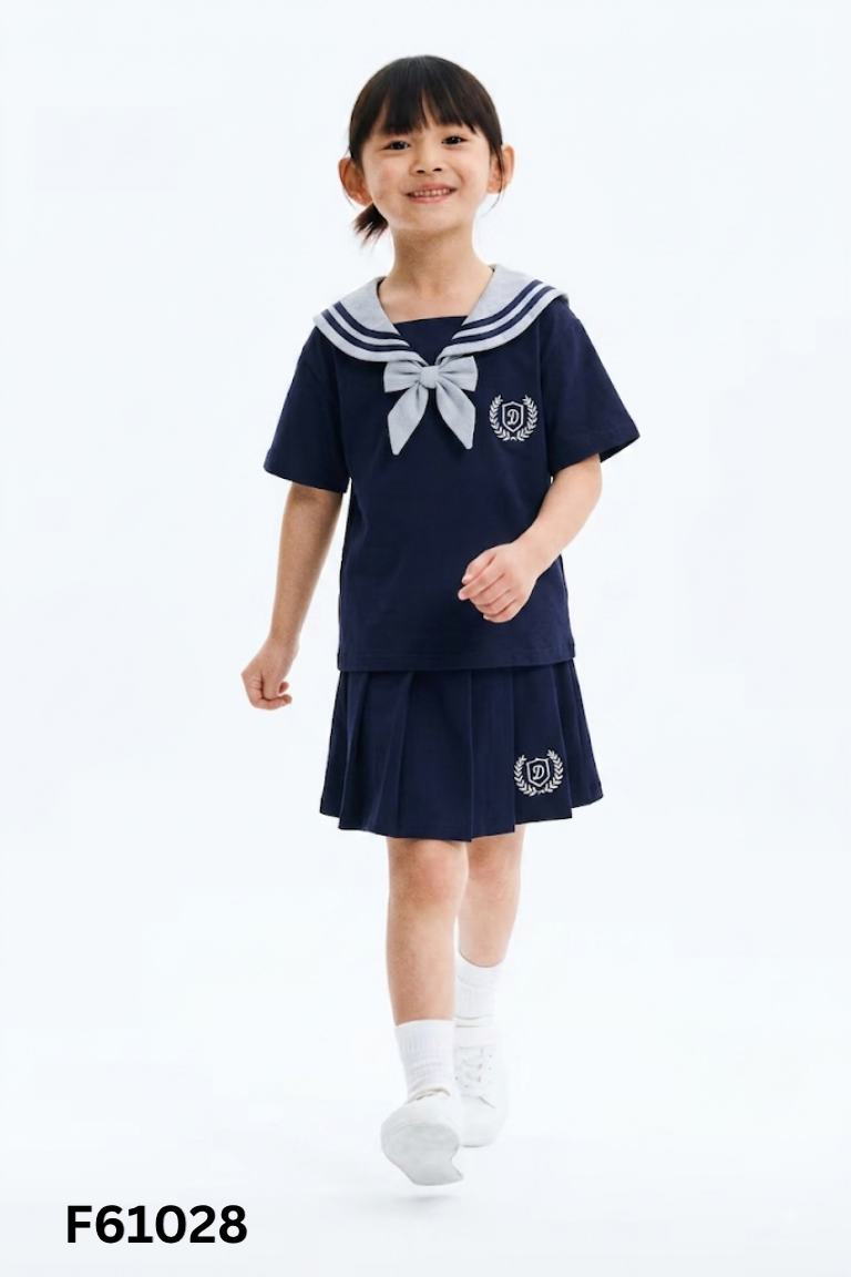 Set xanh than cổ xám áo kiểu + chân váy