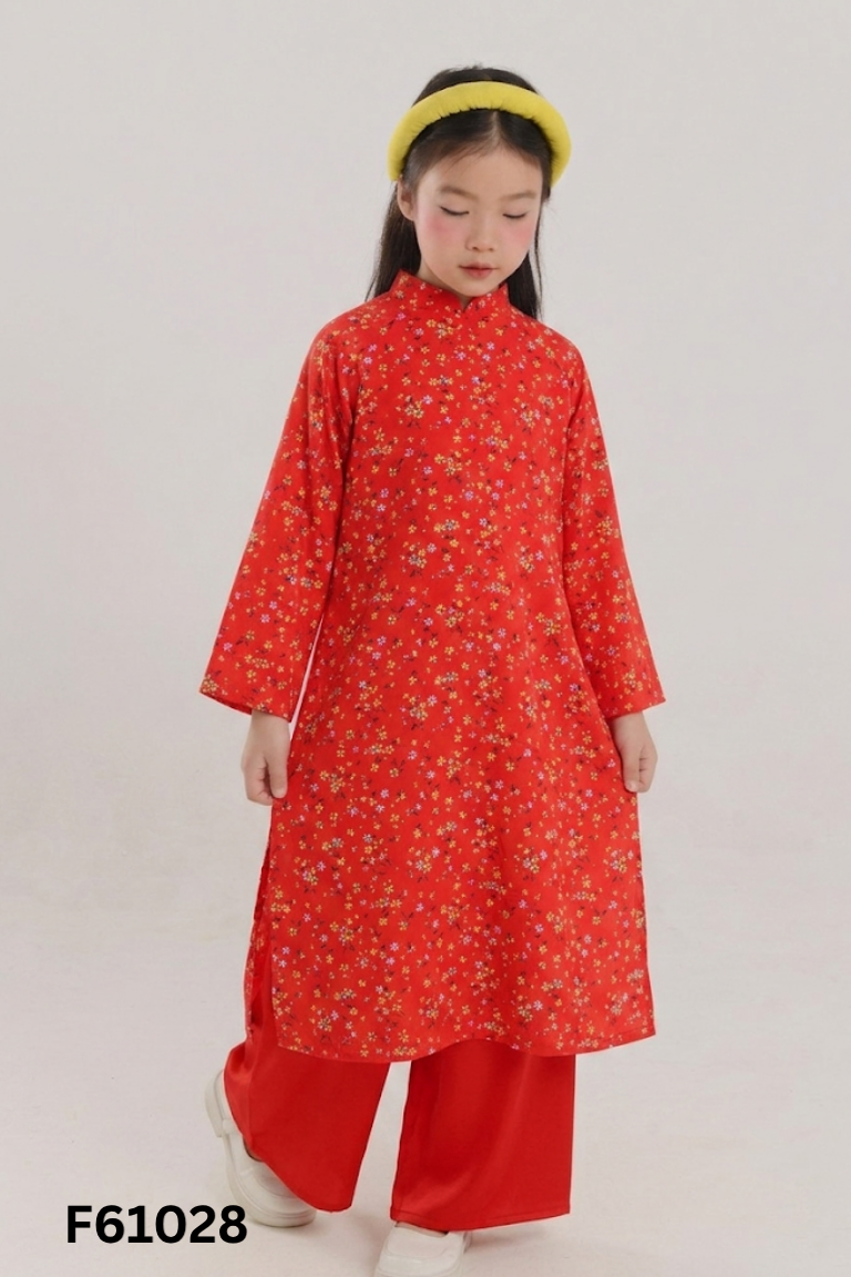 Set áo dài đỏ họa tiết hoa