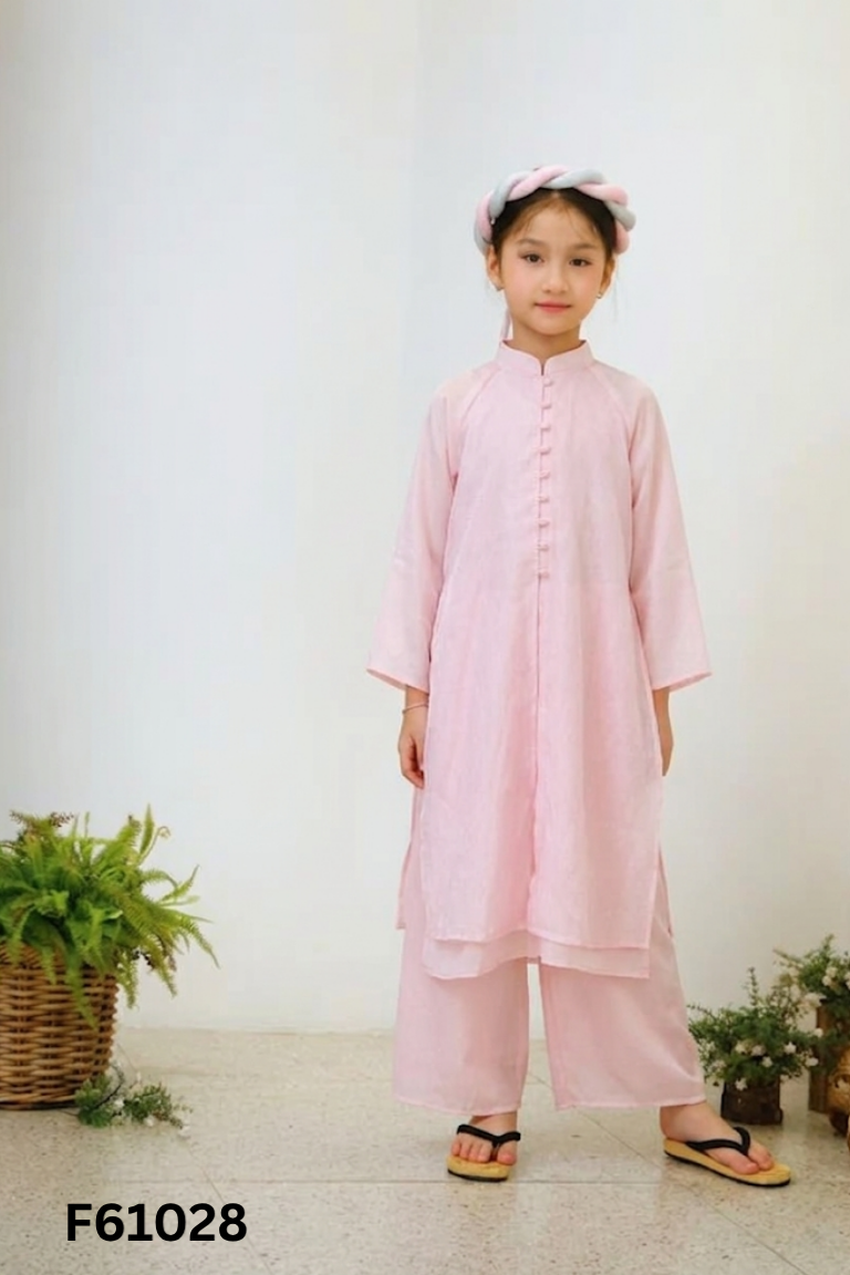 Set áo dài voan hồng buộc nơ