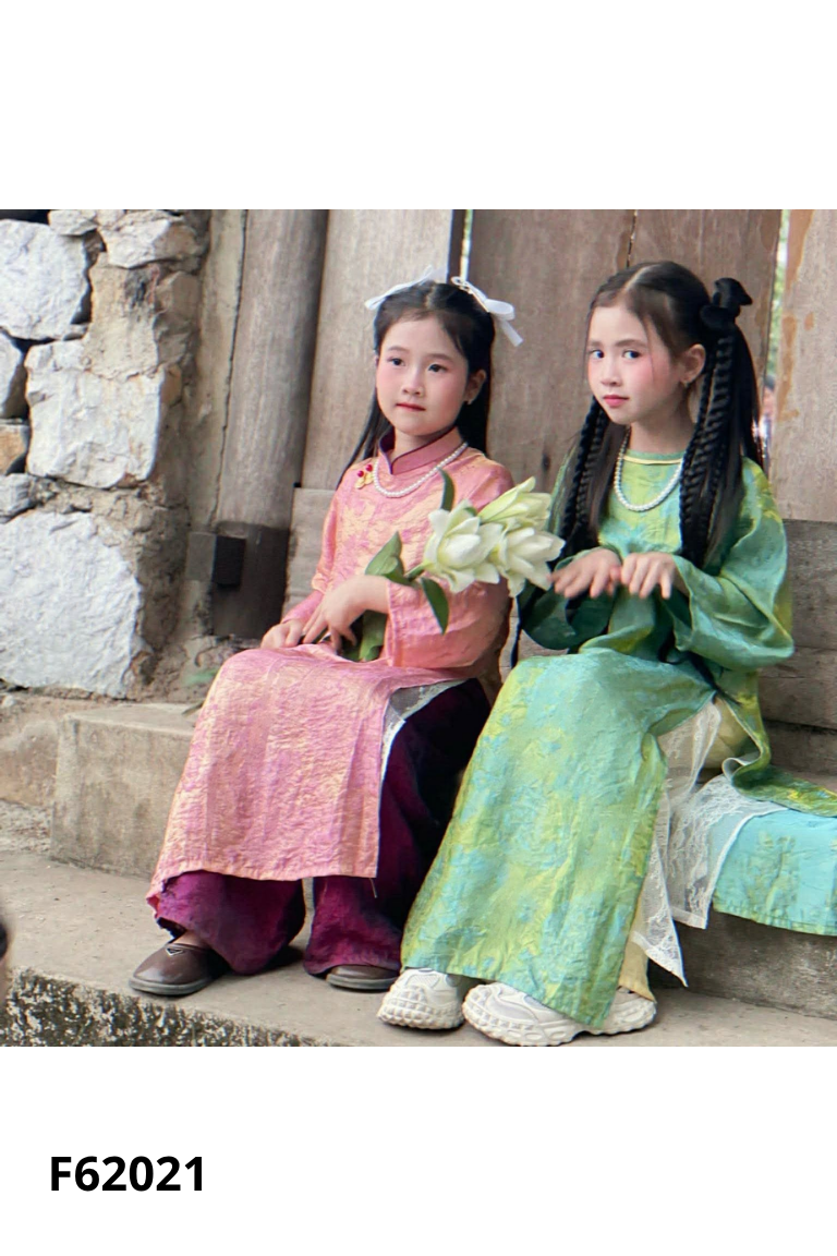 Set áo dài xanh+quần vàng ASK