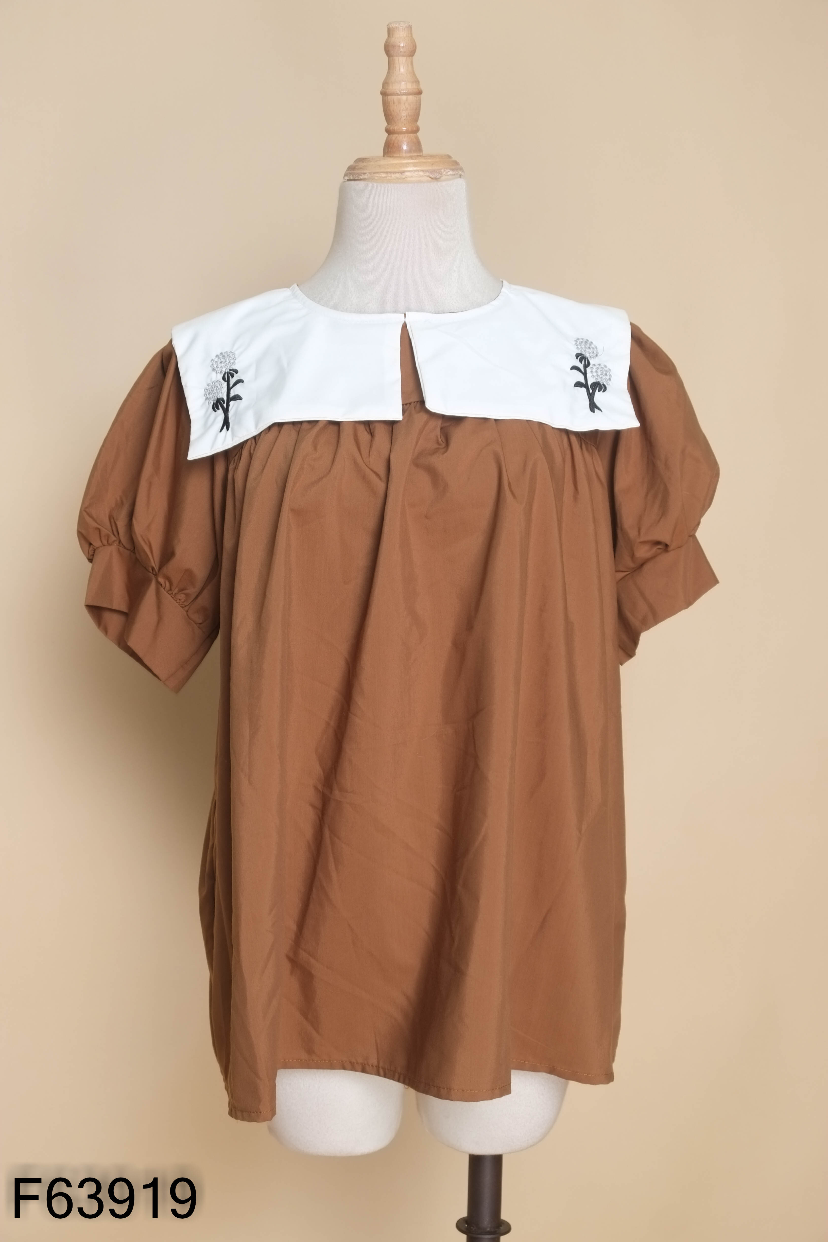 Áo nâu cổ trắng