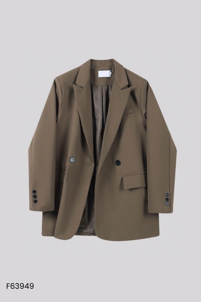 Áo blazer nâu phối cúc đen