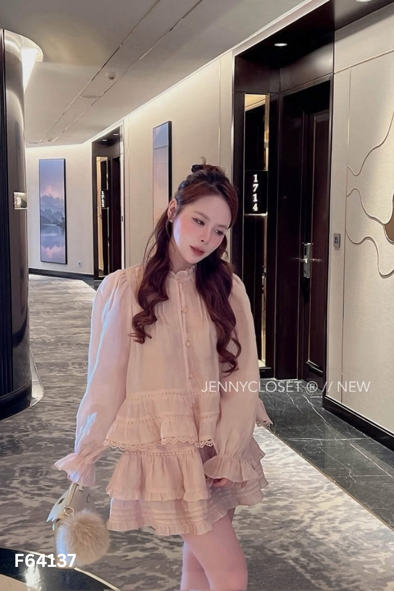 Set áo + chân váy voan hồng đào
