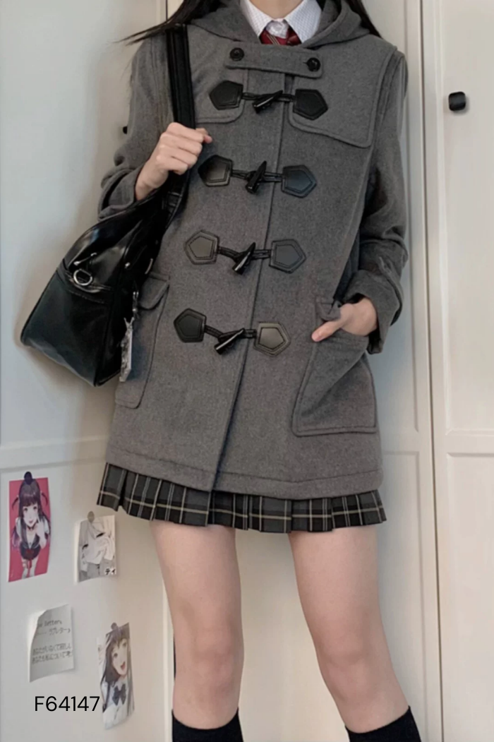 F6414711824-Áo khoác dạ xám phối mũ