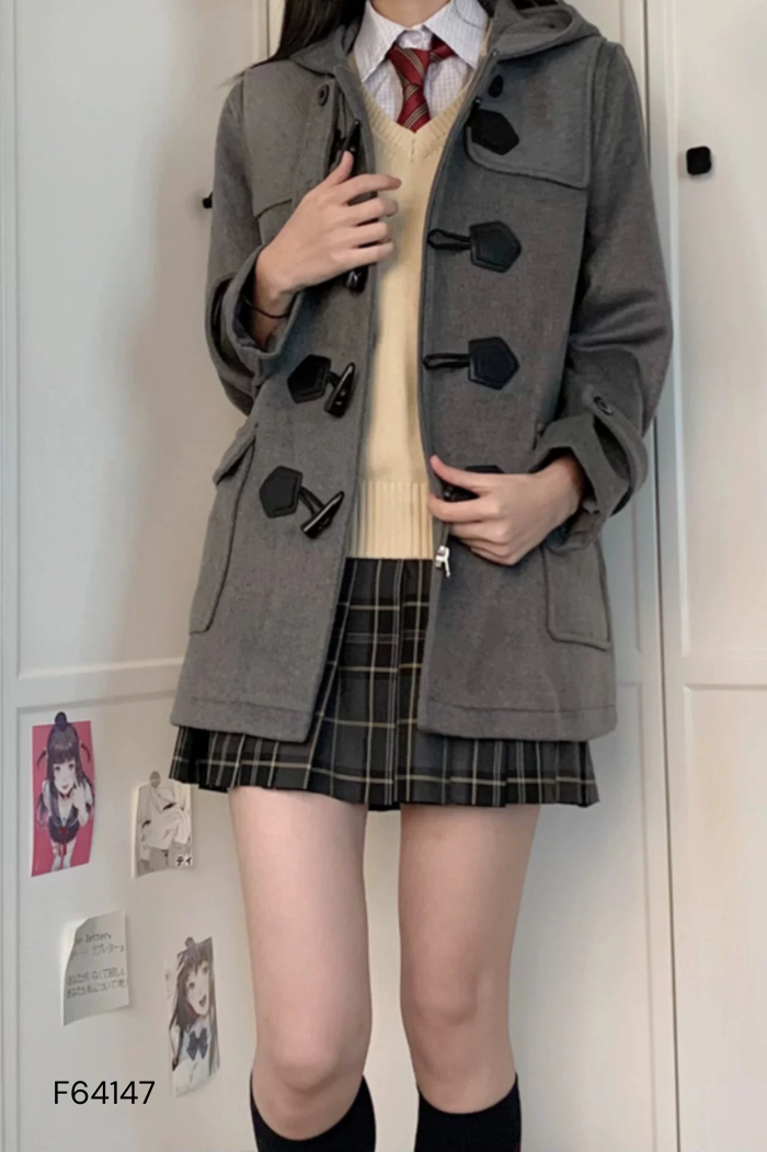 F6414711824-Áo khoác dạ xám phối mũ