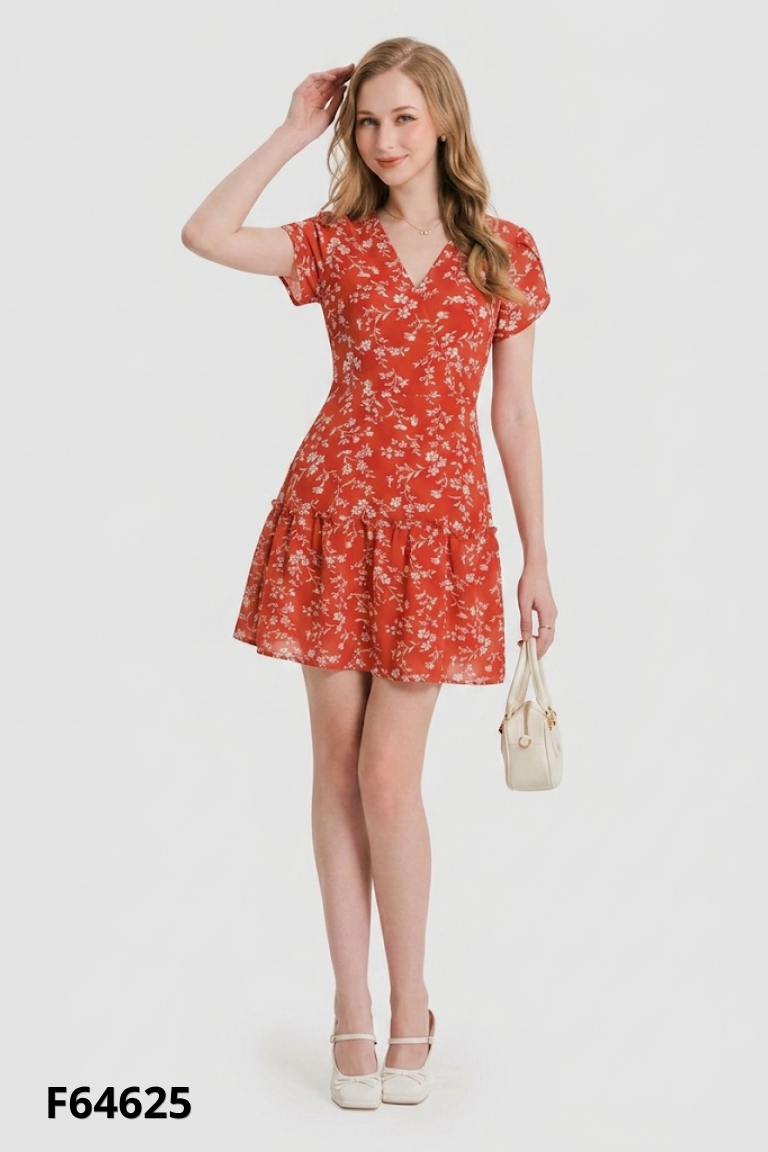 Váy cam HONEY cổ tim họa tiết