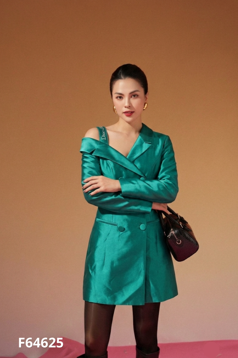 Váy xanh ELISE cúc bọc