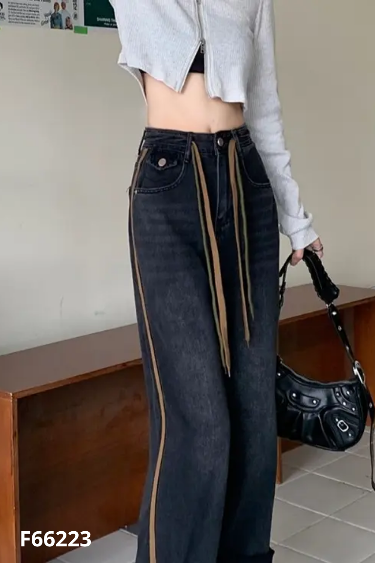 Quần jeans xám đen sọc nâu