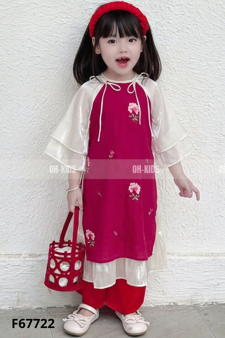 Set áo dài đỏ thêu hoa+váy