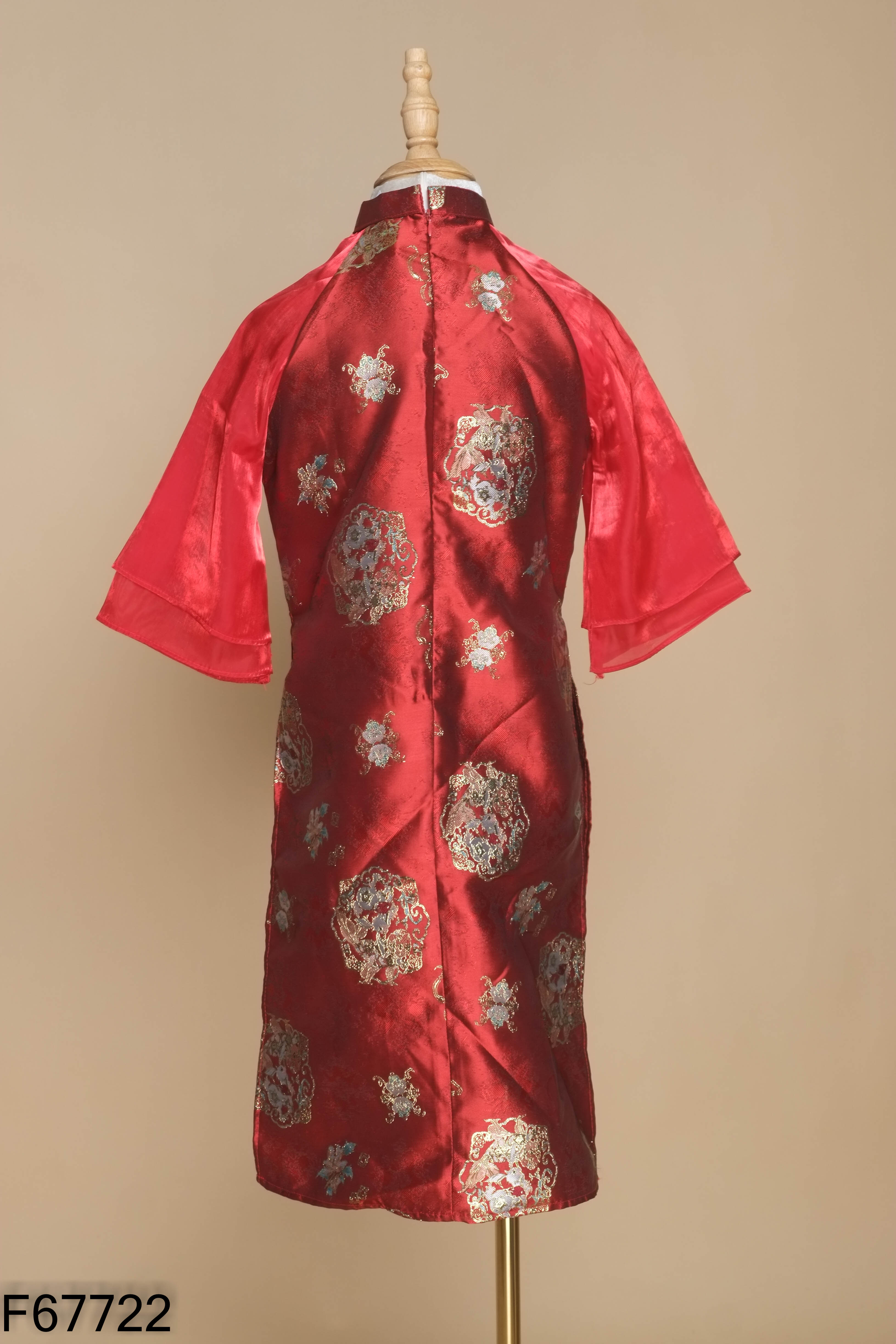 Áo dài đỏ tay phối voan