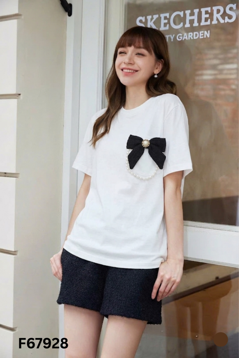 Áo phông trắng KOUSE nơ đen