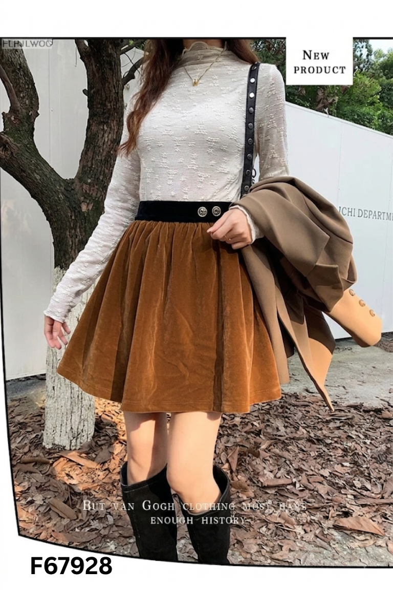 NEWTAG Chân váy KOUSE nhung nâu