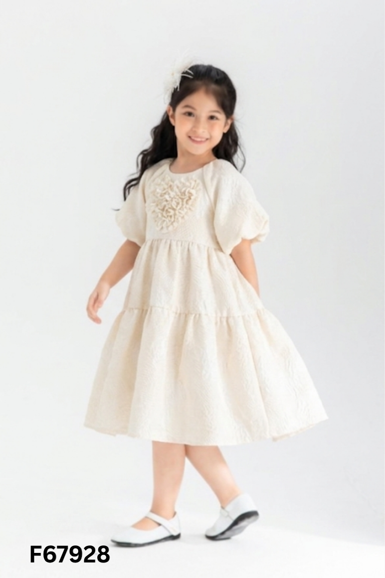 Váy be phối hoa IVY MODA tay phồng KIDS