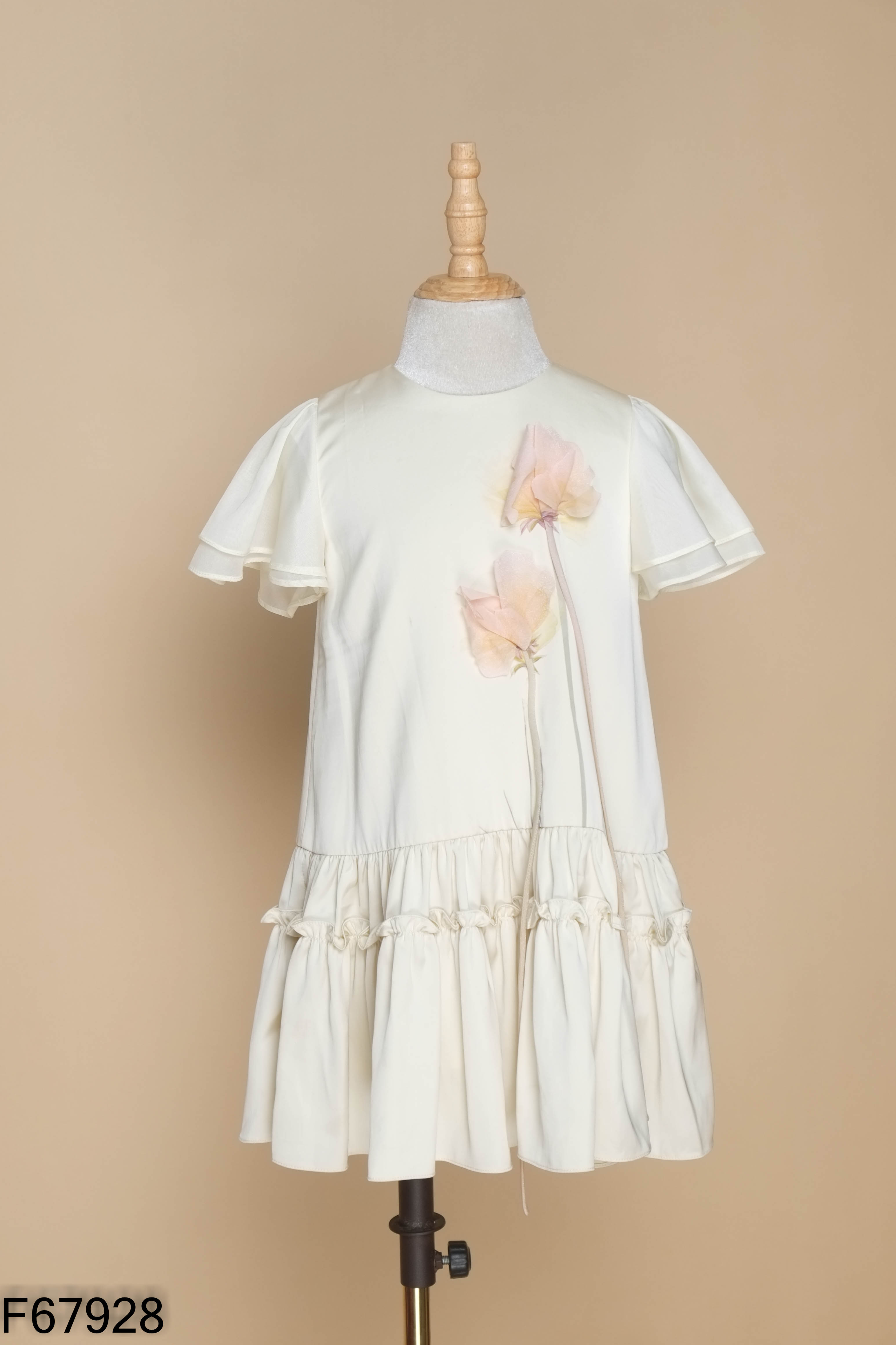 Váy lụa be IVY MODA phối hoa KIDS
