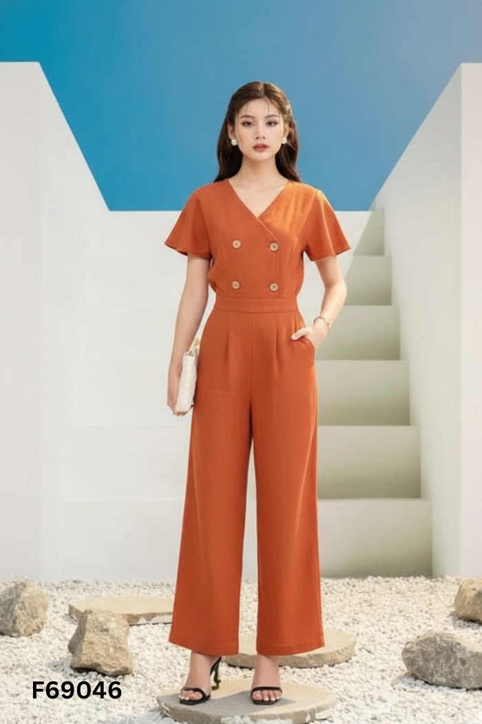 Jumpsuits linen CARDINA cam phối cúc
