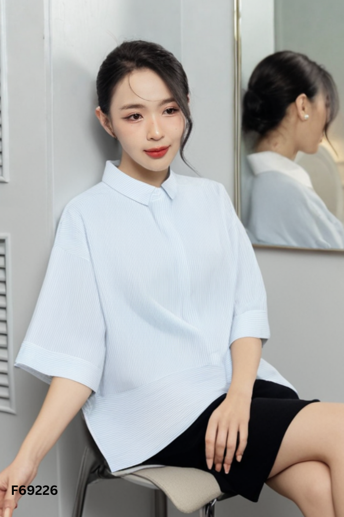 Áo sơ mi MYM xanh kẻ trắng
