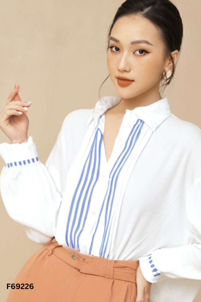 Áo sơ mi MONO TALK trắng kẻ xanh