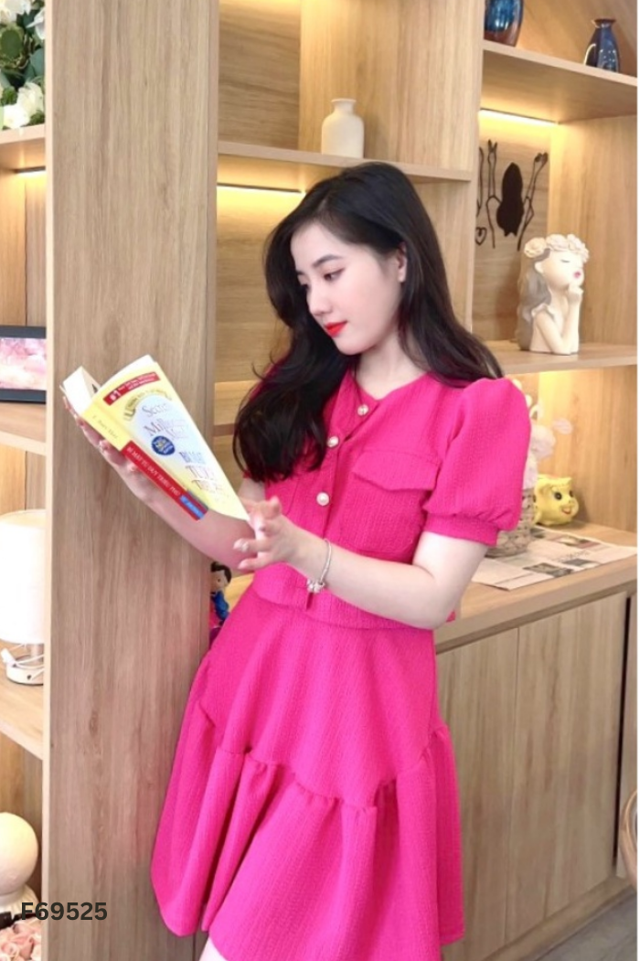 Set Áo KANEL hồng phối cúc + chân váy