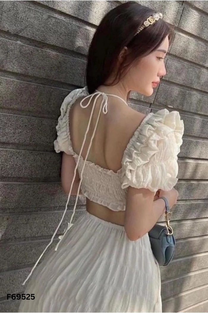 Set Áo trắng tay phồng + váy dài