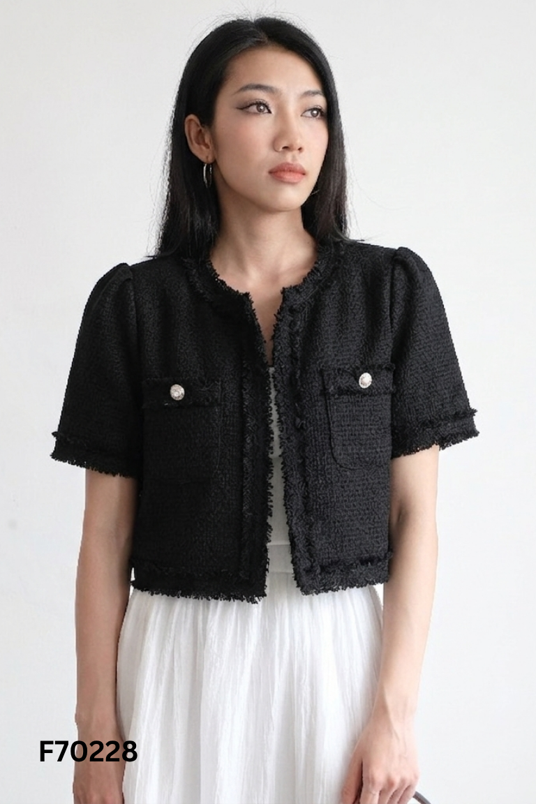NEWTAG Áo dạ đen ZAMY ngắn tay