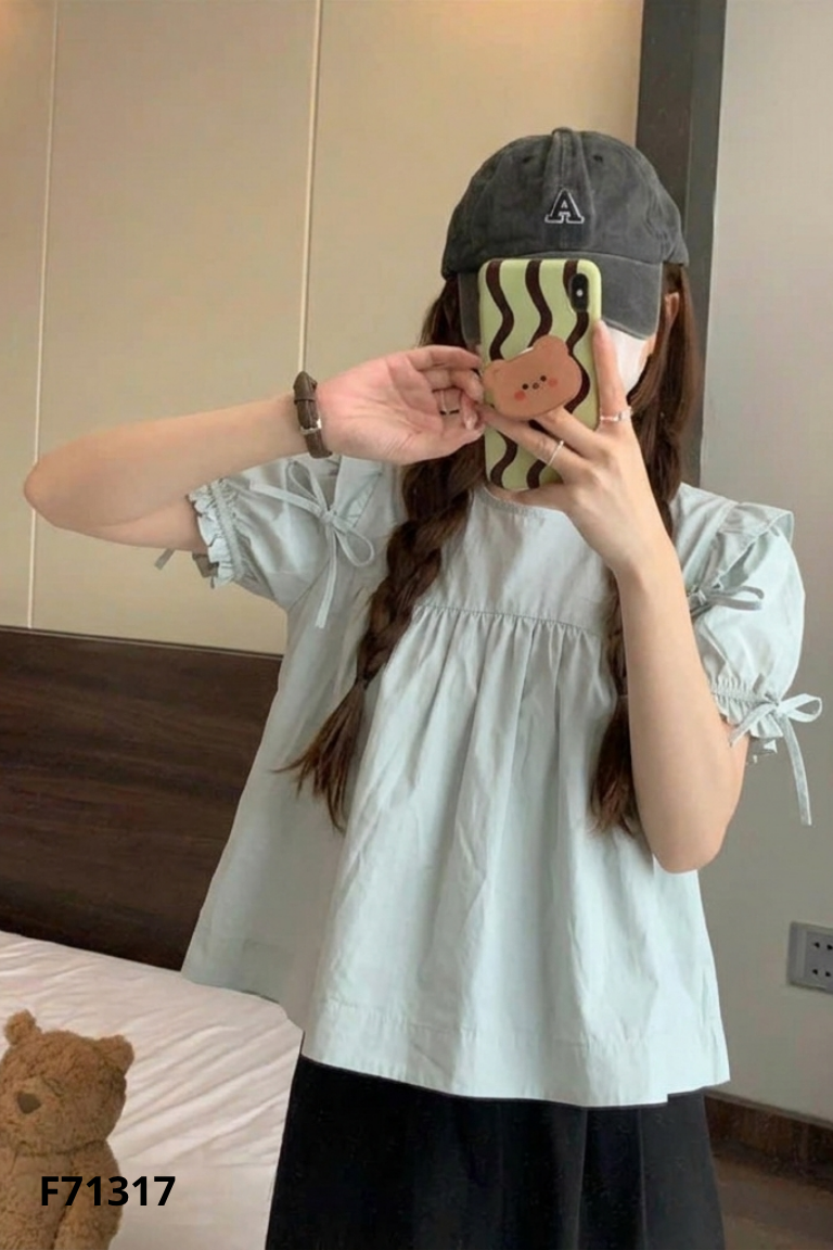 Áo babydoll xanh bo tay