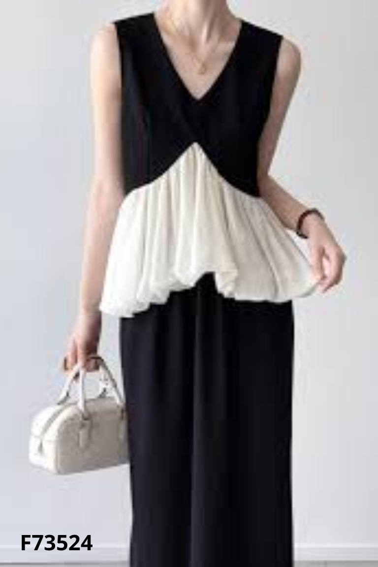 Set Áo đen phối voan be + chân váy