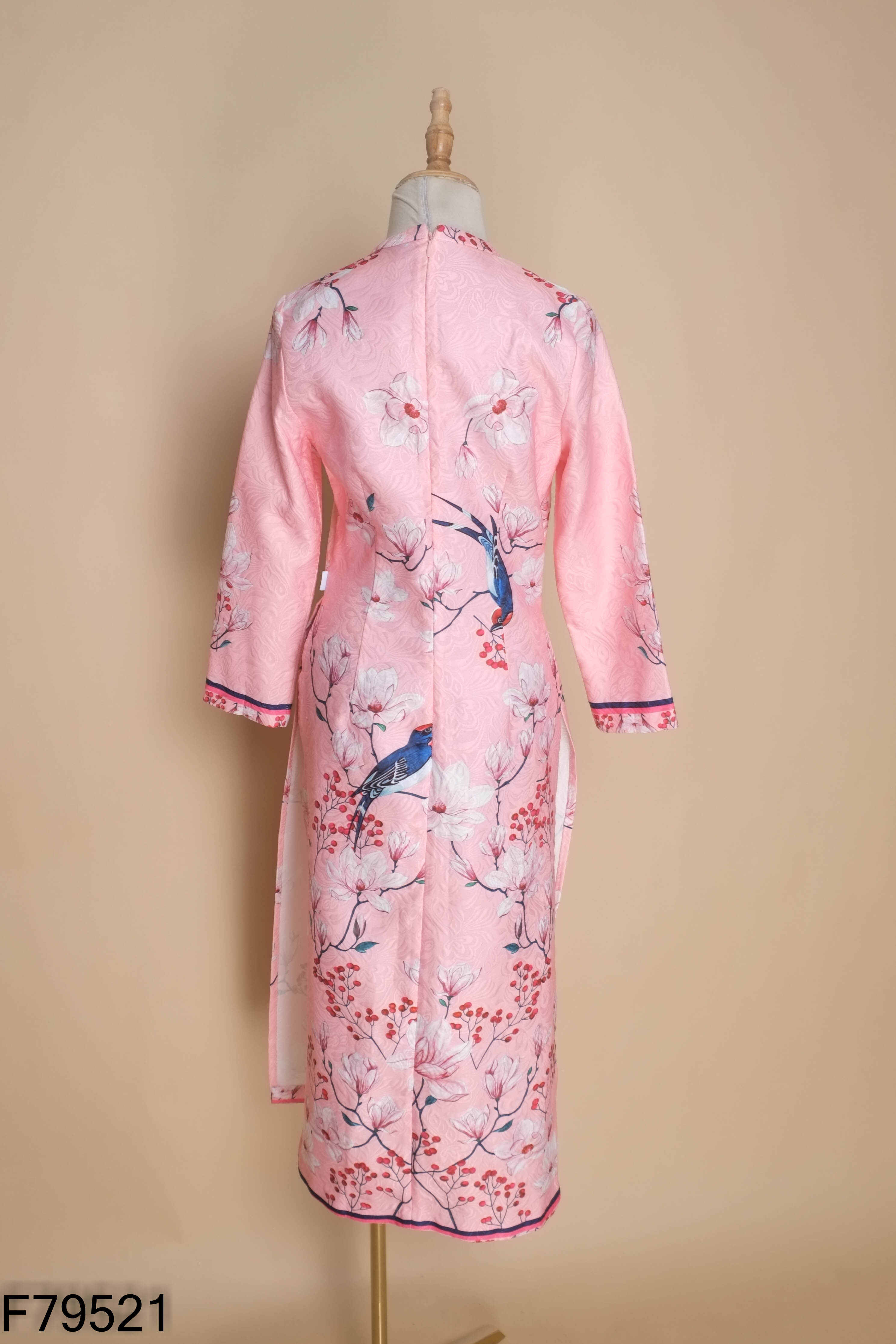 Áo dài NEM hồng phối hoa (không quần)