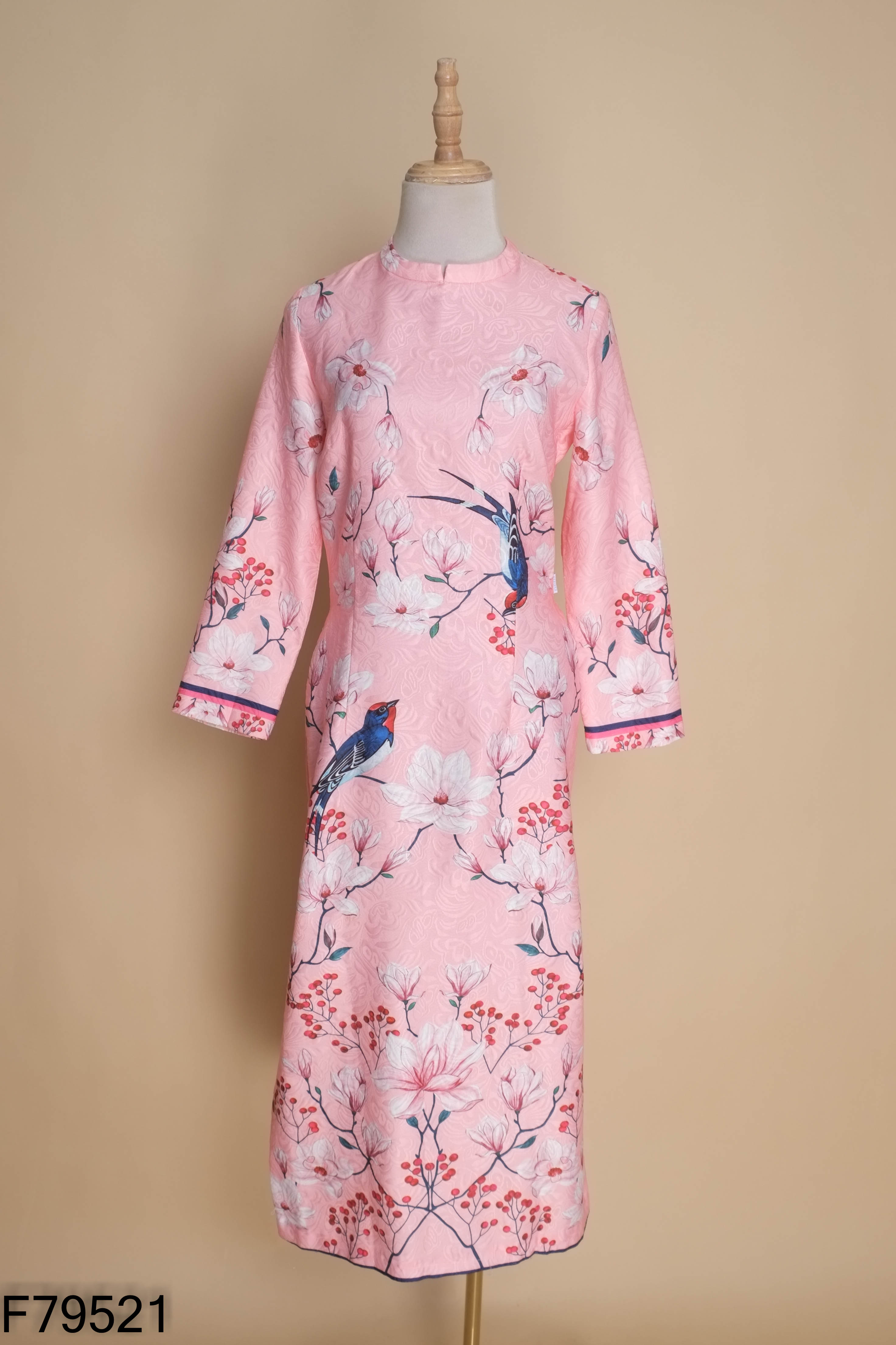 Áo dài NEM hồng phối hoa (không quần)
