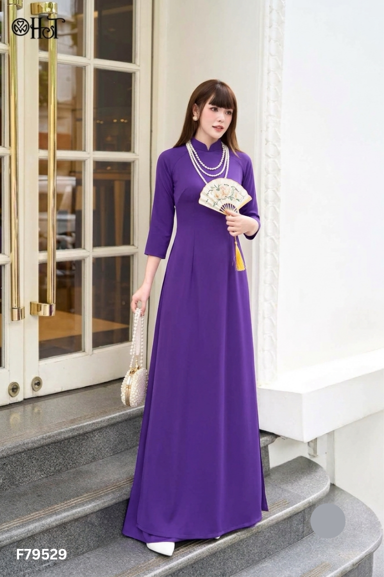 Set áo dài + quần tím trơn