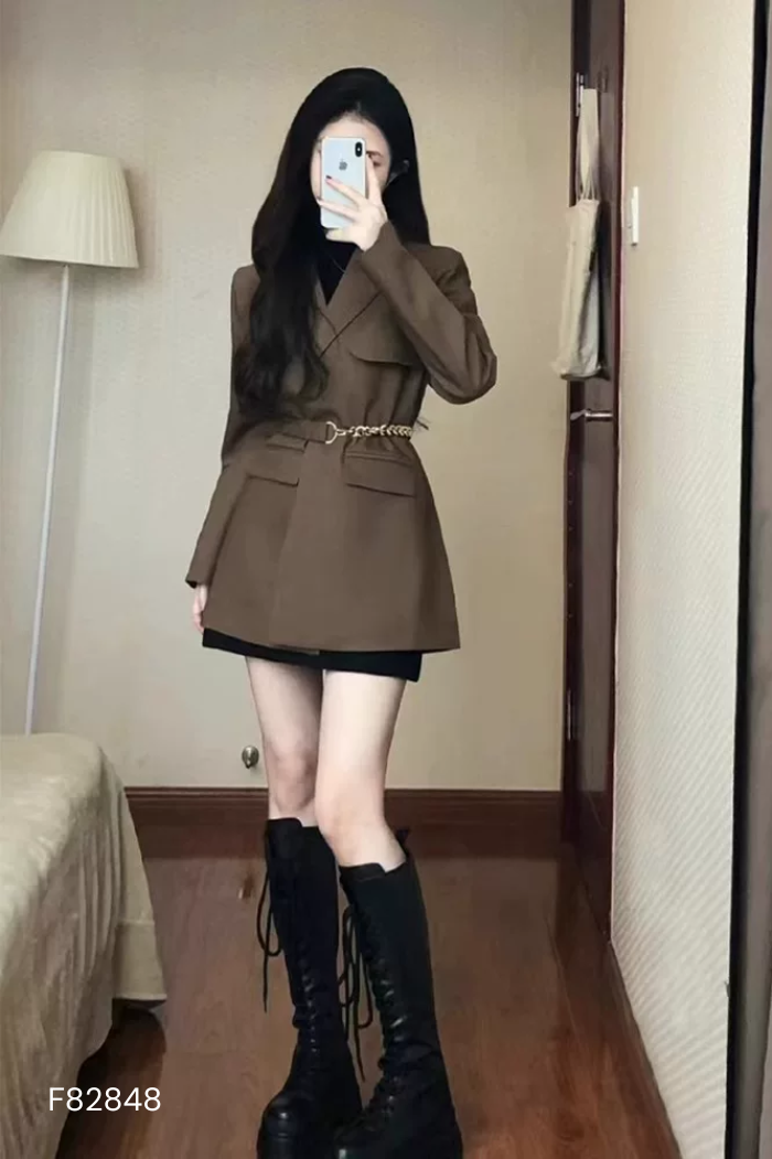 Áo khoác nâu rêu cổ vest