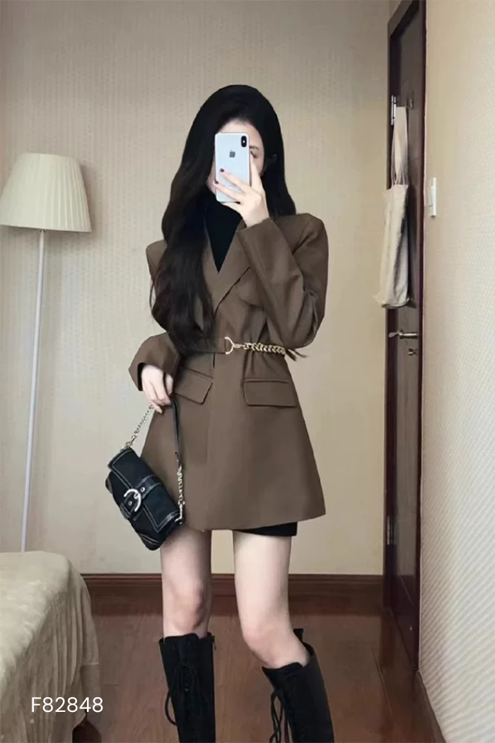 Áo khoác nâu rêu cổ vest