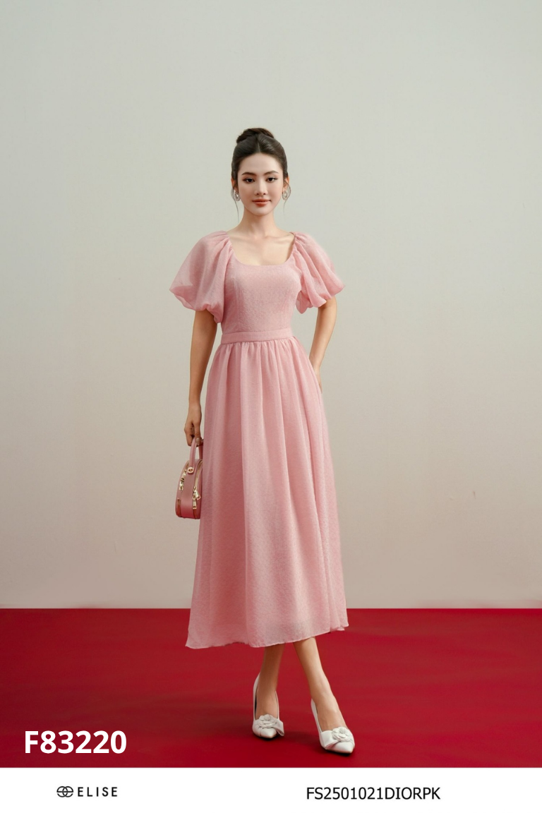 NEWTAG ELISE váy hồng tay bồng